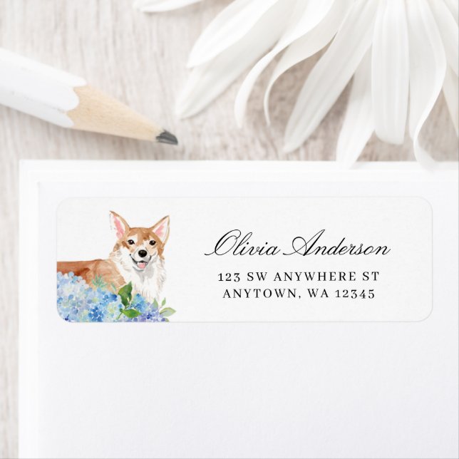 Corgi Blue Hydrangea Return Address (Insitu)