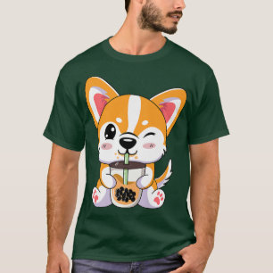 Corgi Boba Tea Bubble Anime Cute Kawaii Kids Boys  T-Shirt