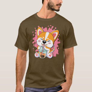Corgi Boba Tea Bubble Anime Kawaii Neko Kids Boys T-Shirt