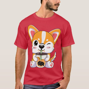 Corgi Boba Tea Bubble Cute Kawaii Anime Kids Teen T-Shirt