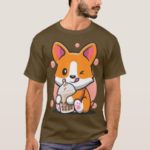 Corgi Boba Tea Funny Puppy Drinking Bubble Tea Dog T-Shirt
