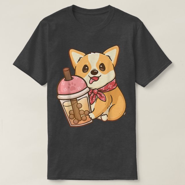 Corgi Boba Tea Milk Tea Anime Kawaii  T-Shirt (Design Front)