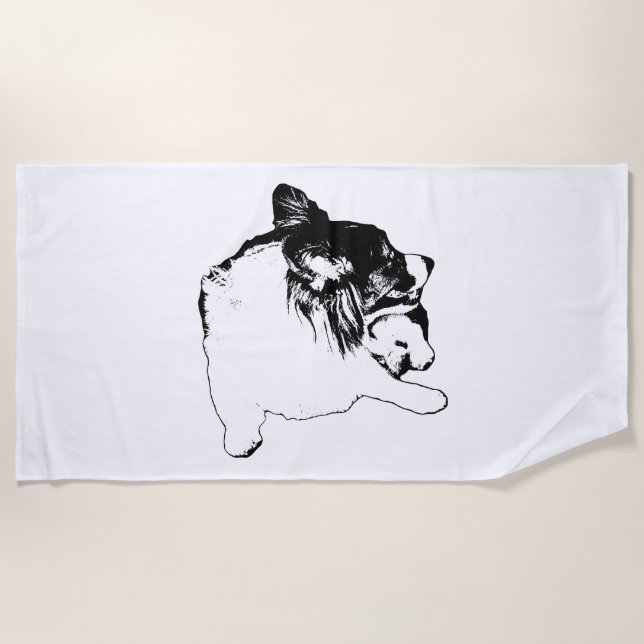 Corgi, Bold Monochrome Lines Beach Towel (Front)