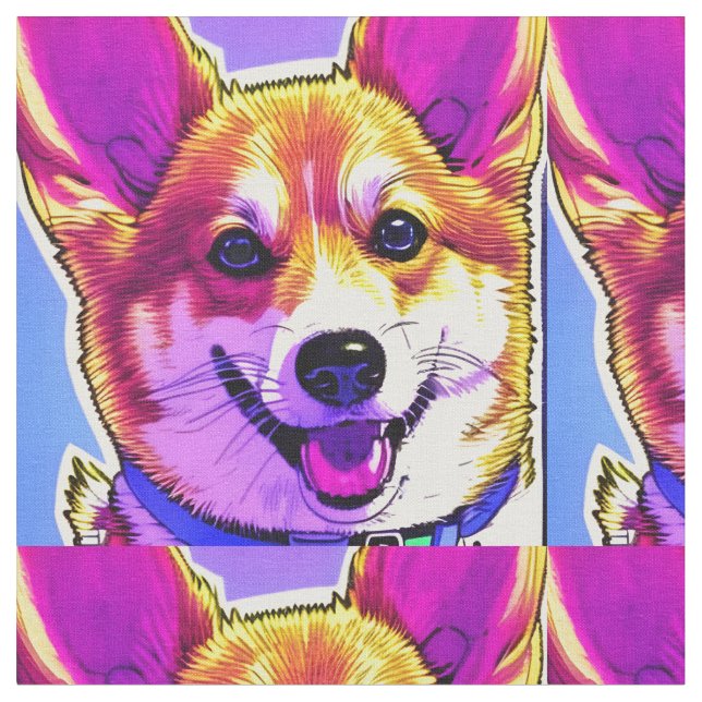 Corgi bright, bold colours fabric (Close Up)