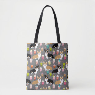 Corgi bubble Tea - Tri and Red corgis - grey Tote Bag