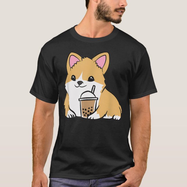 Corgi Bubble Tea Welsh Corgi Pearl Milk Tea T-Shirt (Front)