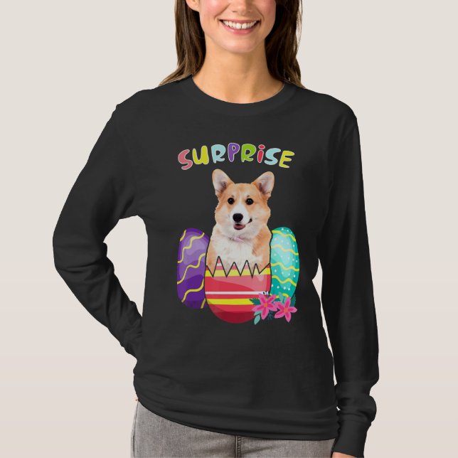 Corgi Bunny With Eggs Easter Dog T-Shirt (Front)