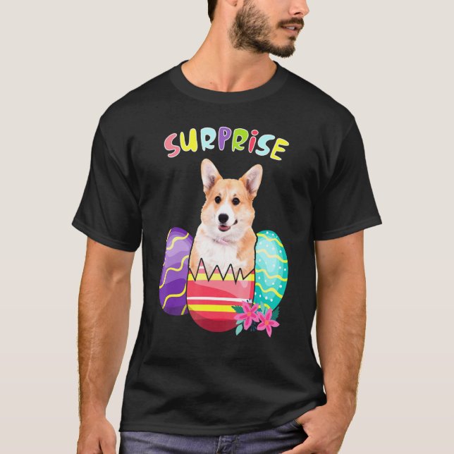 Corgi Bunny With Eggs Easter Dog T-Shirt (Front)