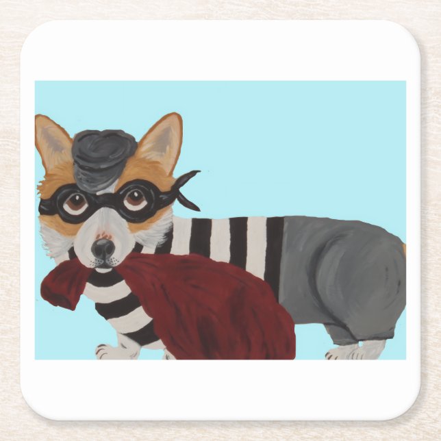 Corgi Burglar  Square Paper Coaster (Front)