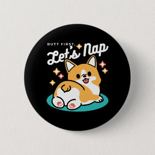 Corgi Butt and Nap Vibes – Cute Sleeping Dog 6 Cm Round Badge