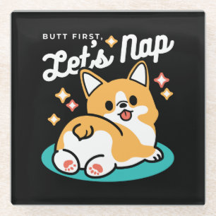 Corgi Butt and Nap Vibes – Cute Sleeping Dog Glass Coaster