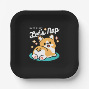 Corgi Butt and Nap Vibes – Cute Sleeping Dog Paper Plate