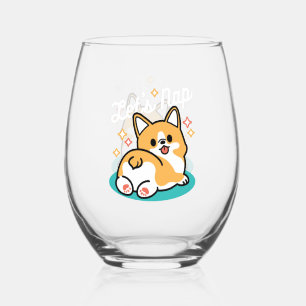 Corgi Butt and Nap Vibes – Cute Sleeping Dog Stemless Wine Glass