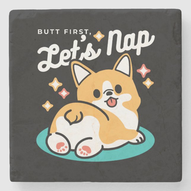 Corgi Butt and Nap Vibes – Cute Sleeping Dog Stone Coaster (Front)