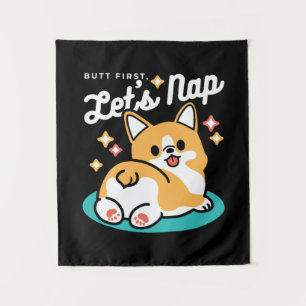 Corgi Butt and Nap Vibes – Cute Sleeping Dog Tapestry