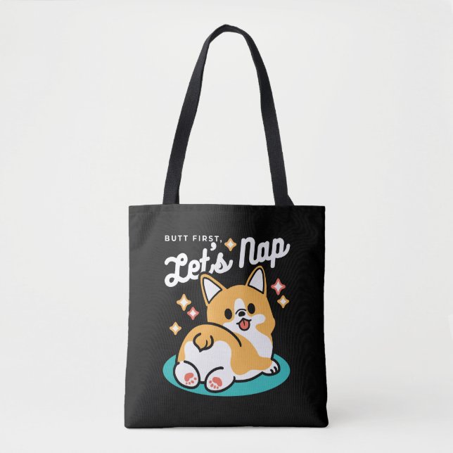 Corgi Butt and Nap Vibes – Cute Sleeping Dog Tote Bag (Front)