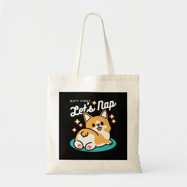 Corgi Butt and Nap Vibes – Cute Sleeping Dog Tote Bag (Front)