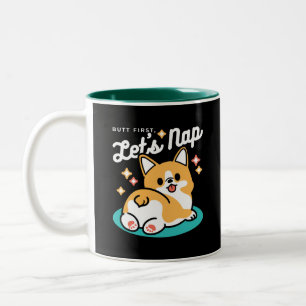 Corgi Butt and Nap Vibes – Cute Sleeping Dog Two-Tone Coffee Mug
