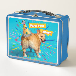 Corgi Butt Birthday Hat Metal Lunch Box