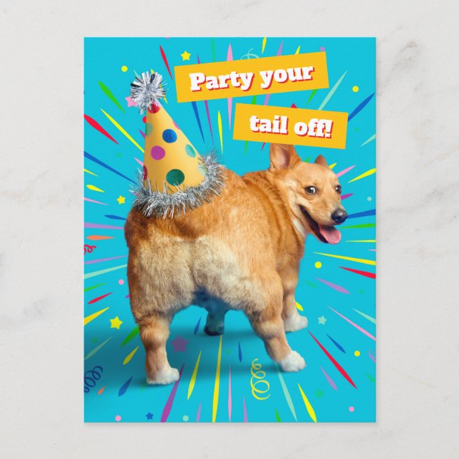 Corgi Butt Birthday Hat Postcard (Front)