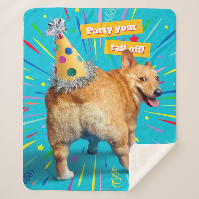 Corgi Butt Birthday Hat Sherpa Blanket (Front)