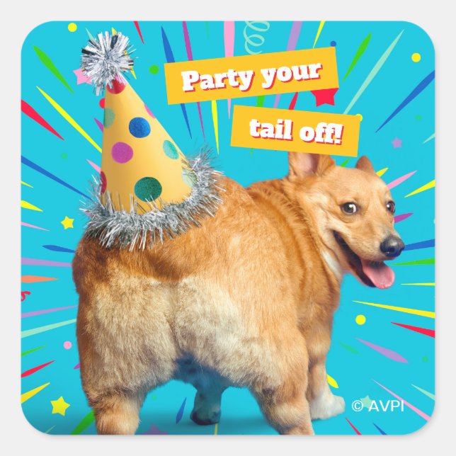 Corgi Butt Birthday Hat Square Sticker (Front)