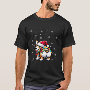Corgi Butt Funny Santa Hat Lights Christmas Snowfl T-Shirt