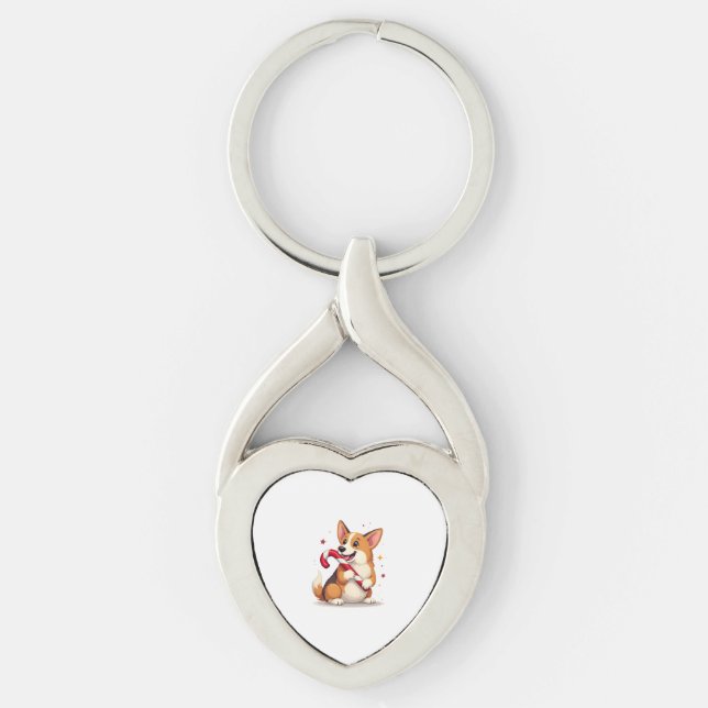 Corgi Candy Cane Joy dog Key Ring (Front)
