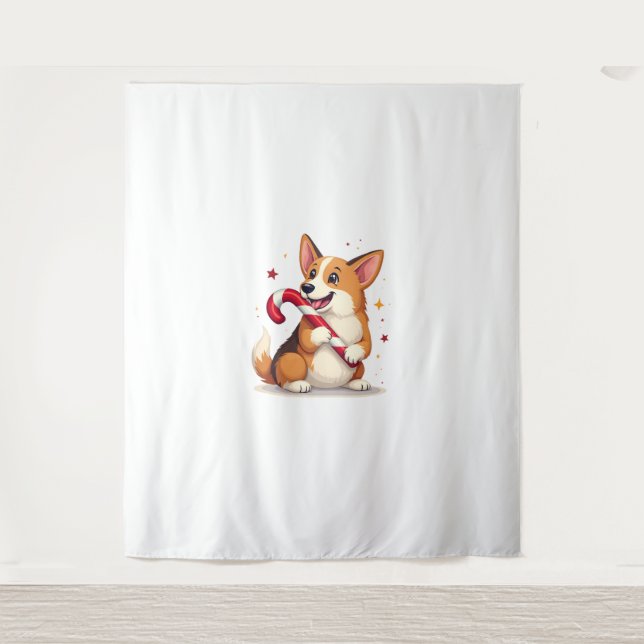 Corgi Candy Cane Joy dog Tapestry (Front)