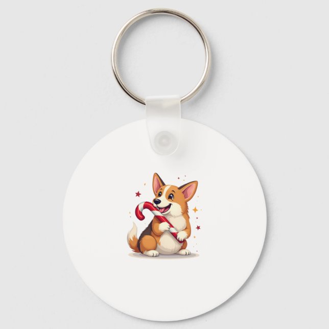 Corgi Candy Cane Joy Key Ring (Front)