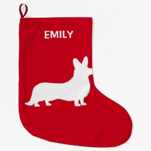 Corgi Cardigan in Silhouette Large Christmas Stocking