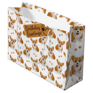 Corgi Cartoon Pattern with Custom Greeting   Large Gift Bag