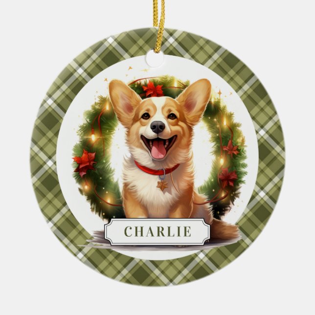 Corgi Ceramic Circle Ornament (Front)