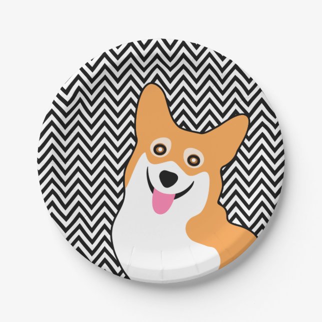 Corgi Chic Chevron Paper Plate (Front)