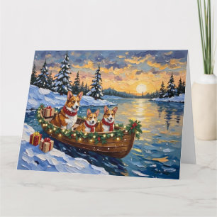 Corgi Christmas Boat Holiday Card