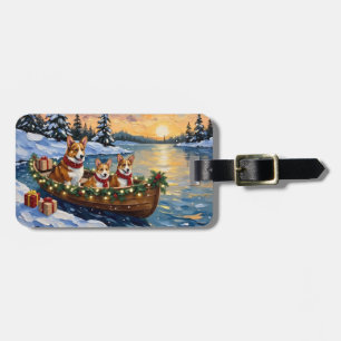 Corgi Christmas Boat Holiday Luggage Tag