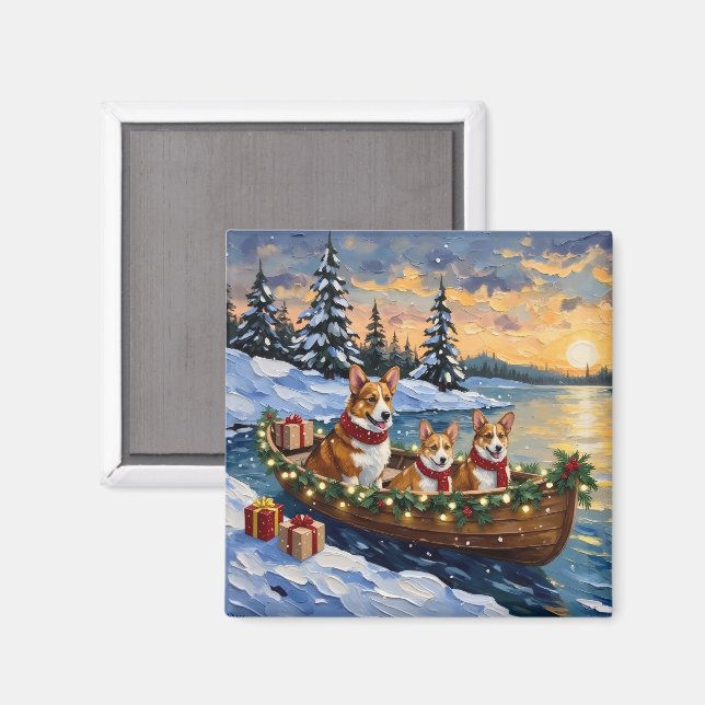 Corgi Christmas Boat Holiday Magnet (Front/Back)