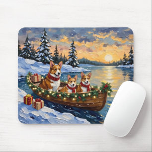 Corgi Christmas Boat Holiday Mouse Pad