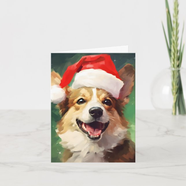 Corgi Christmas brush painting artwork Card (Front)