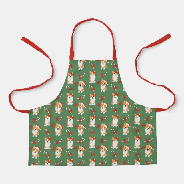 Corgi Christmas Candy Cane Pattern Apron (Front)