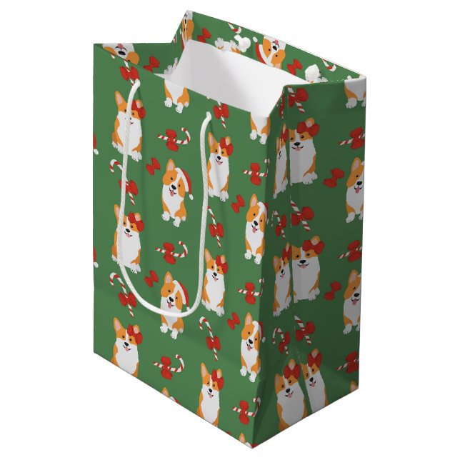 Corgi Christmas Candy Cane Pattern Medium Gift Bag (Front Angled)