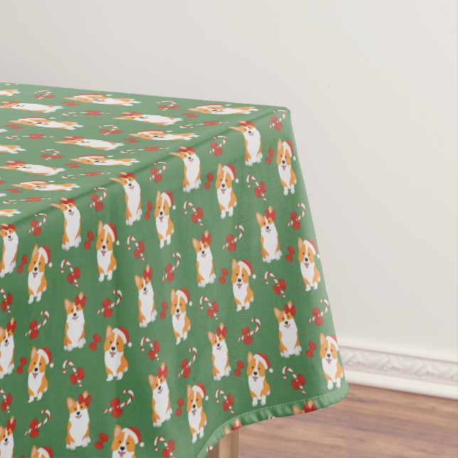 Corgi Christmas Candy Cane Pattern Tablecloth (In Situ)