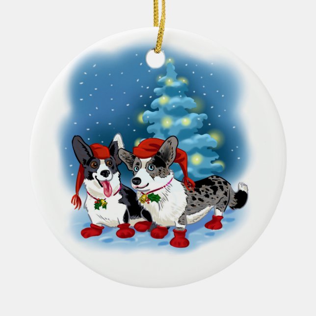 Corgi Christmas Ceramic Tree Decoration (Front)