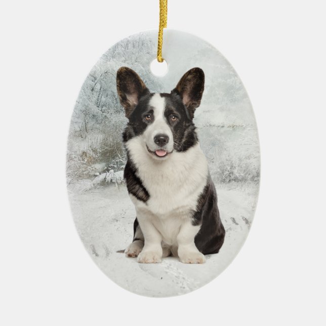 Corgi Christmas Ceramic Tree Decoration (Front)