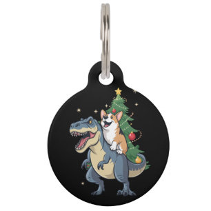 Corgi Christmas Dinosaur Tree Rex Holiday Xmas Pet Tag