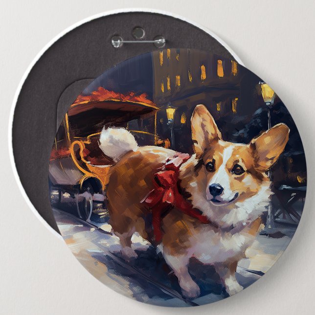 Corgi Christmas Festive Season 6 Cm Round Badge (Front & Back)