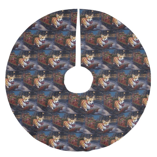 Corgi Christmas Festive Season Brushed Polyester Tree Skirt (Front)