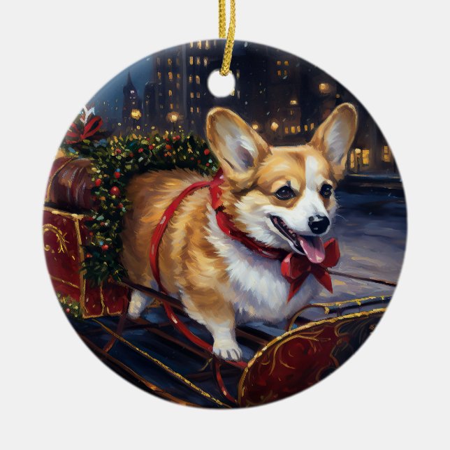 Corgi Christmas Festive Season Ceramic Tree Decoration (Front)