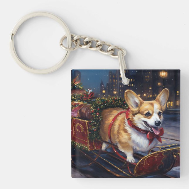 Corgi Christmas Festive Season Key Ring (Front)