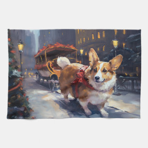 Corgi Christmas Festive Season Tea Towel